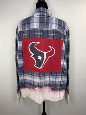 Houston Texans Plaid Flannel Button Upcycled Top XL